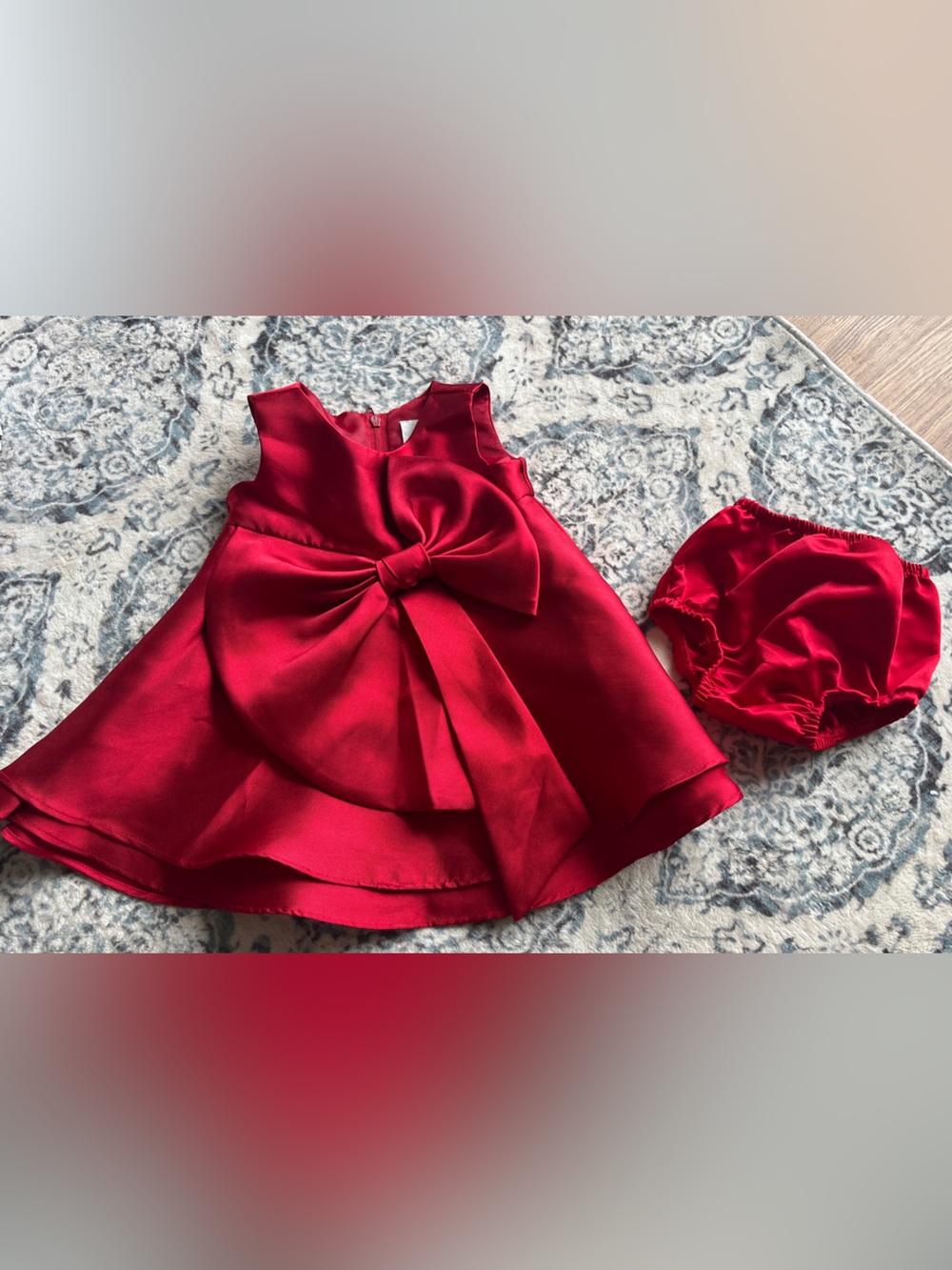 Rare Editions Red Satin Bow-Front Dress with Bloomers